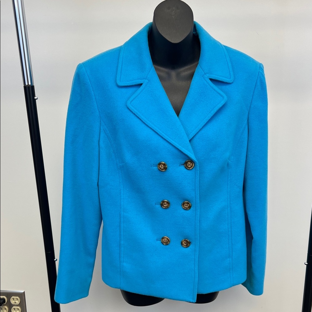 Evan Picone Vibrant Blue Rayon Blend Chic Feminine Short Peacoat Size M